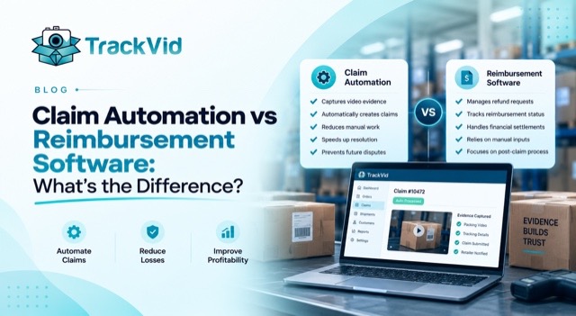 TrackVid marketplace claim automation dashboard showing claimable events detected, claims filed and recovery status across Indian marketplaces